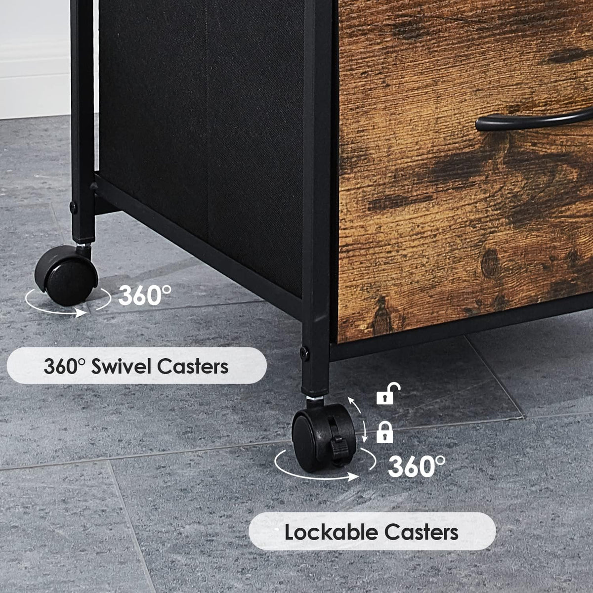 Rustic Brown Black 2 Drawer Rolling File Cabinet with Shelves M935838