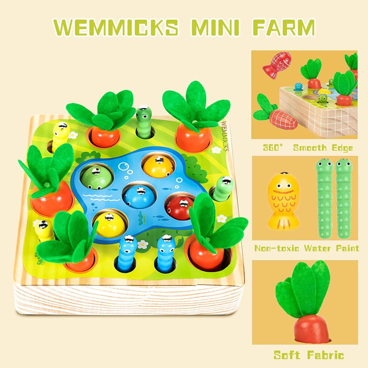 Montessori Wooden Toys Carrot Harvest Magnetic Fishing Game F984081