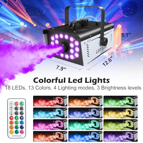 1200W Fog Machine with 18 LED Lights and Remote F9669