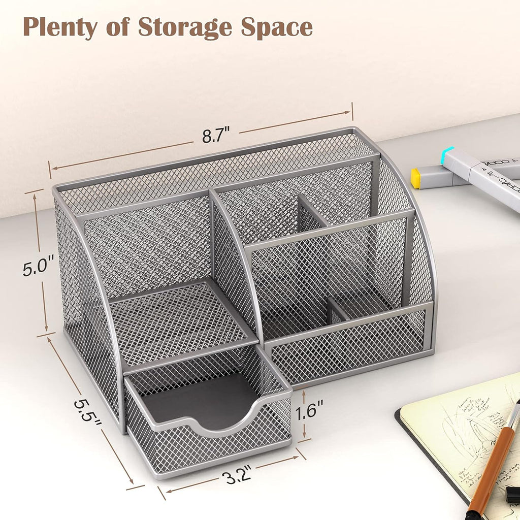 Metal 6 Compartment Desk Organizer with Drawer, Pack of 2 D738579