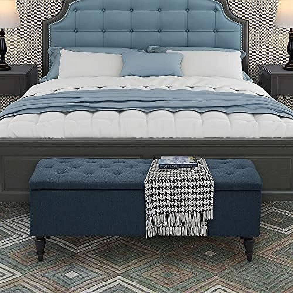 Navy Tufted Rectangular Ottoman Bench Q751