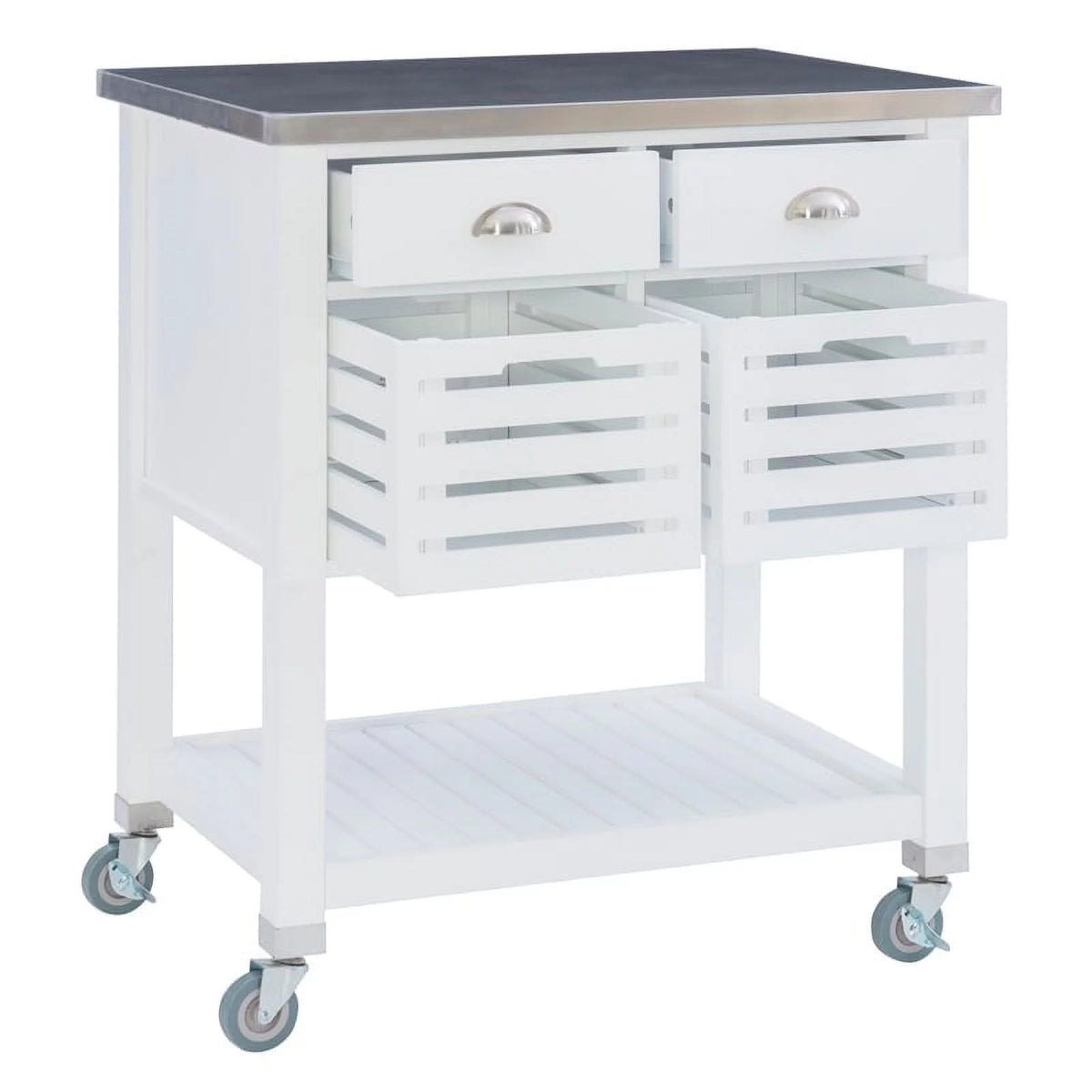 White Wood Stainless Steel Top Kitchen Cart D36766