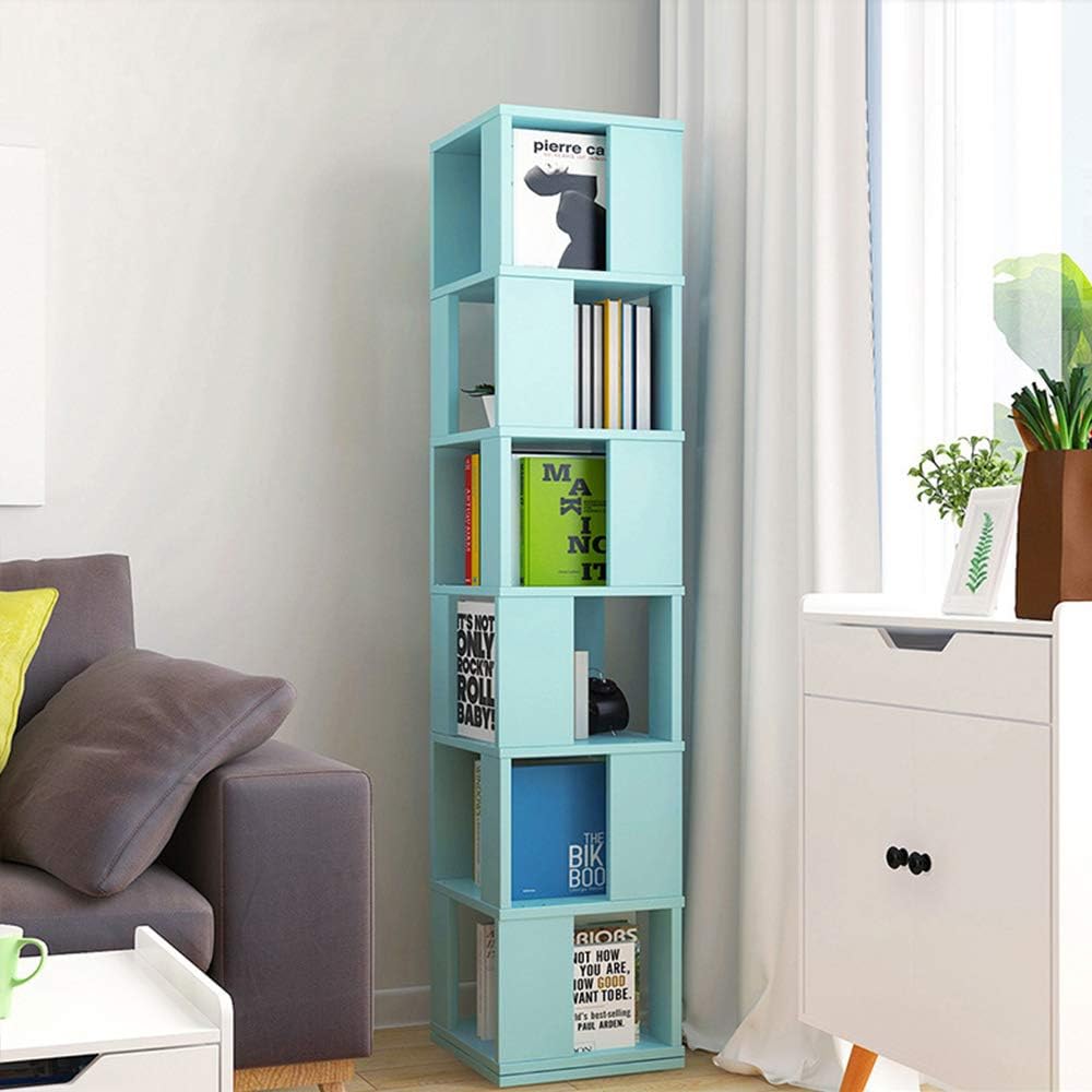Black Walnut 6 Tier Rotating Wooden Bookcase E3346