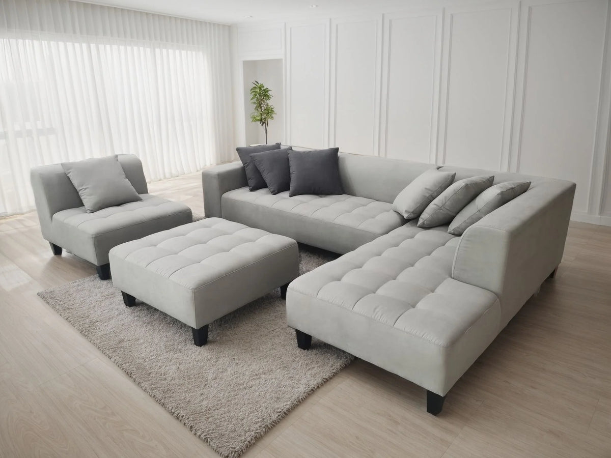 Modern Grey Microfiber Sectional Sofa Chaise Ottoman L777630