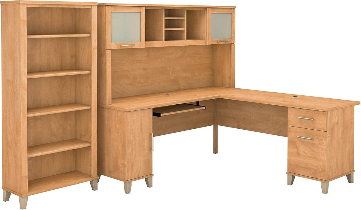 L Shaped Desk with Hutch and 5 Shelf Bookcase B240157