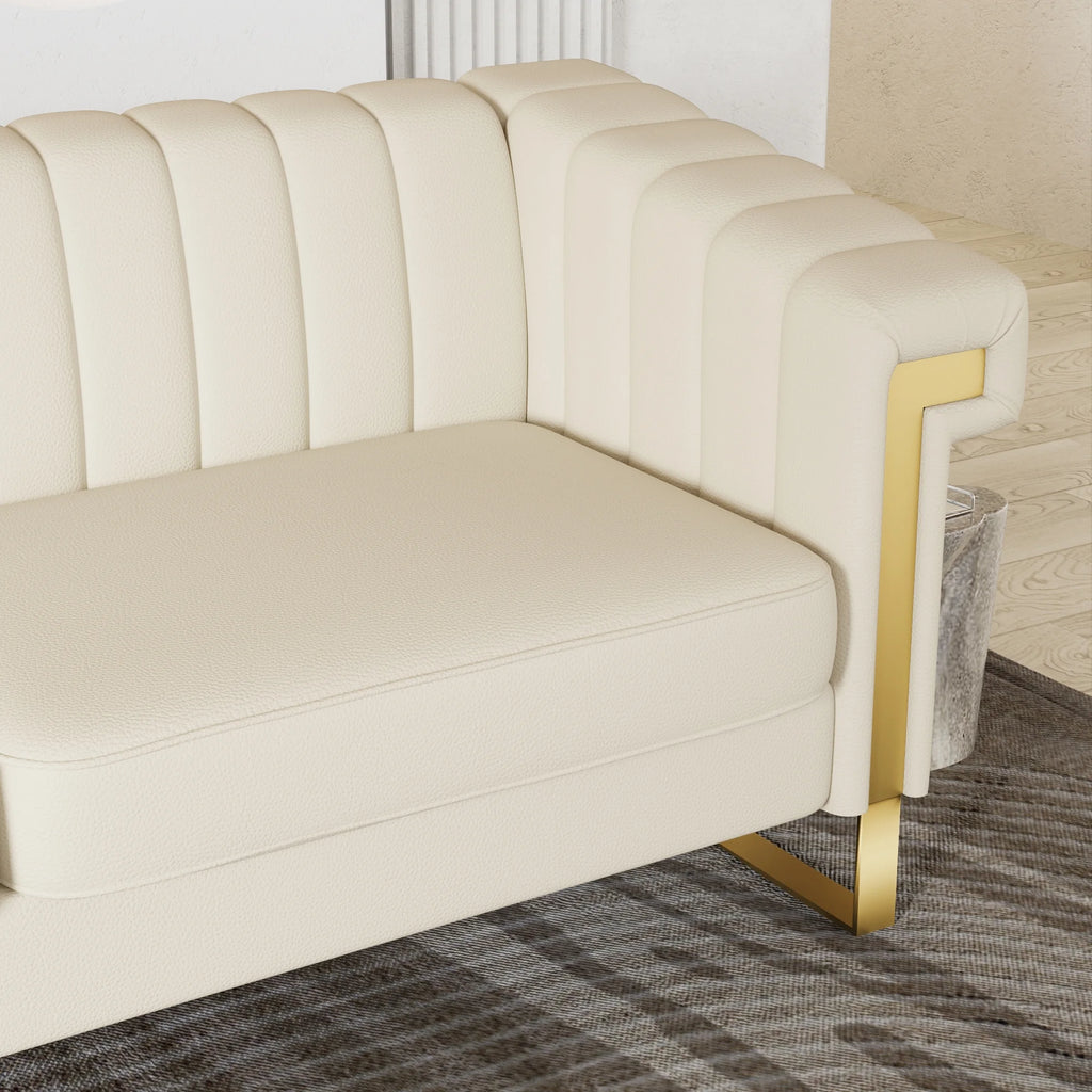 3 Seater Faux Leather Sofa with Removable Cushions and Gold Metal Legs X243