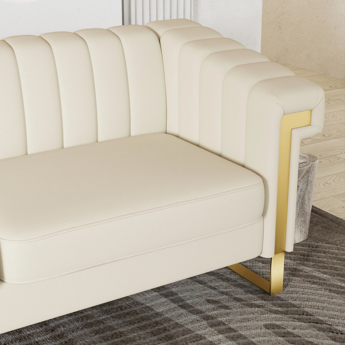 3 Seater Faux Leather Sofa with Removable Cushions and Gold Metal Legs X243
