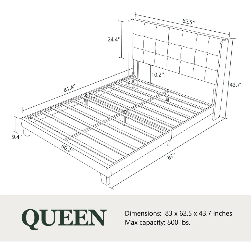 Queen Size Platform Bed Frame with Wingback Headboard R3752