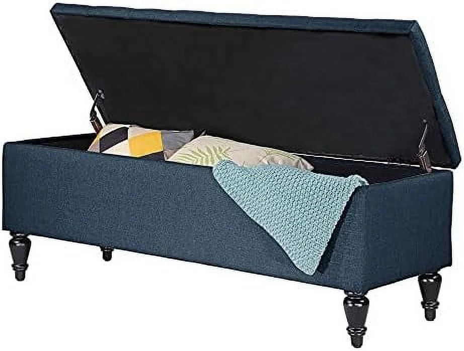 Navy Tufted Rectangular Ottoman Bench Q751