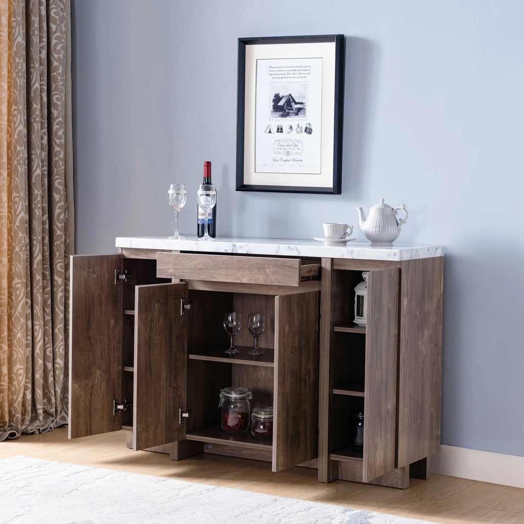 Faux Marble Top Sideboard Cabinet with Three Cabinets and One Drawer D754