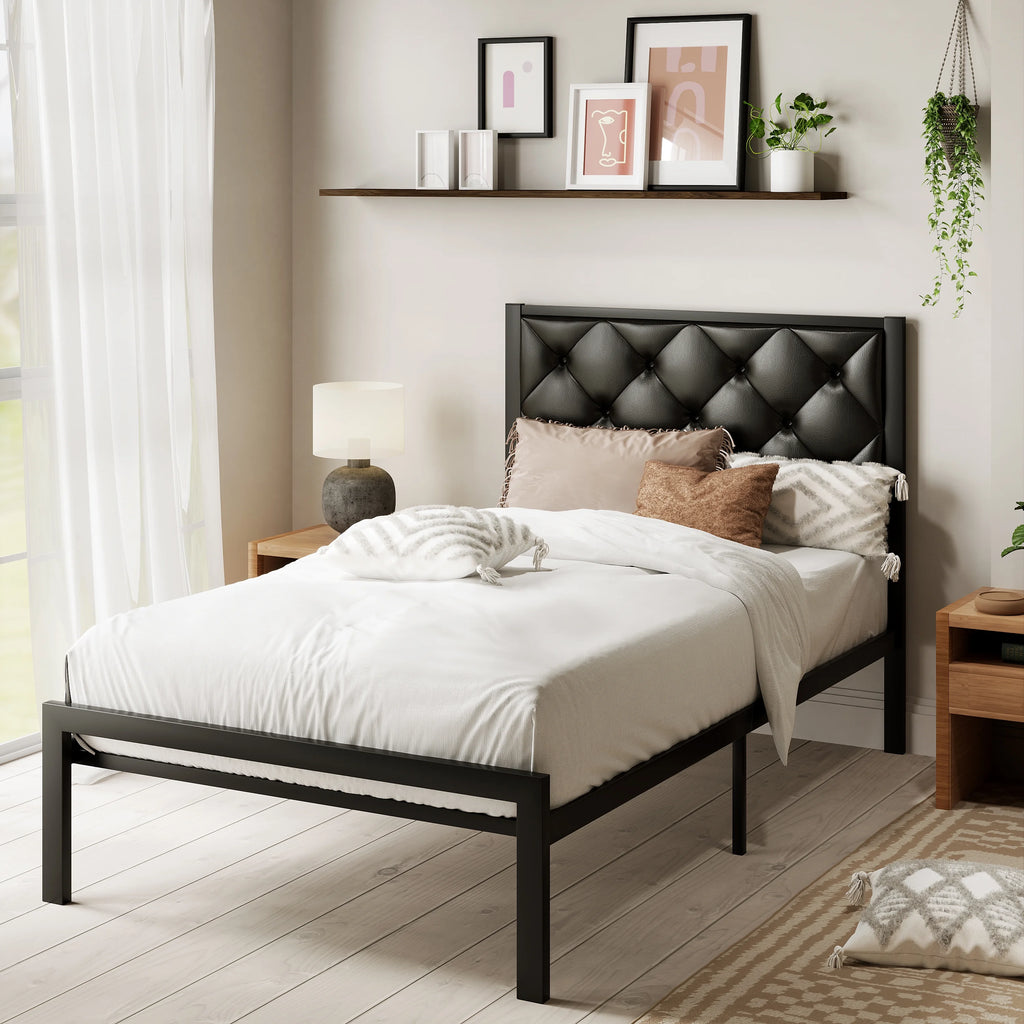 Queen Size Metal Platform Bed Frame with Headboard & Underbed Storage N99763