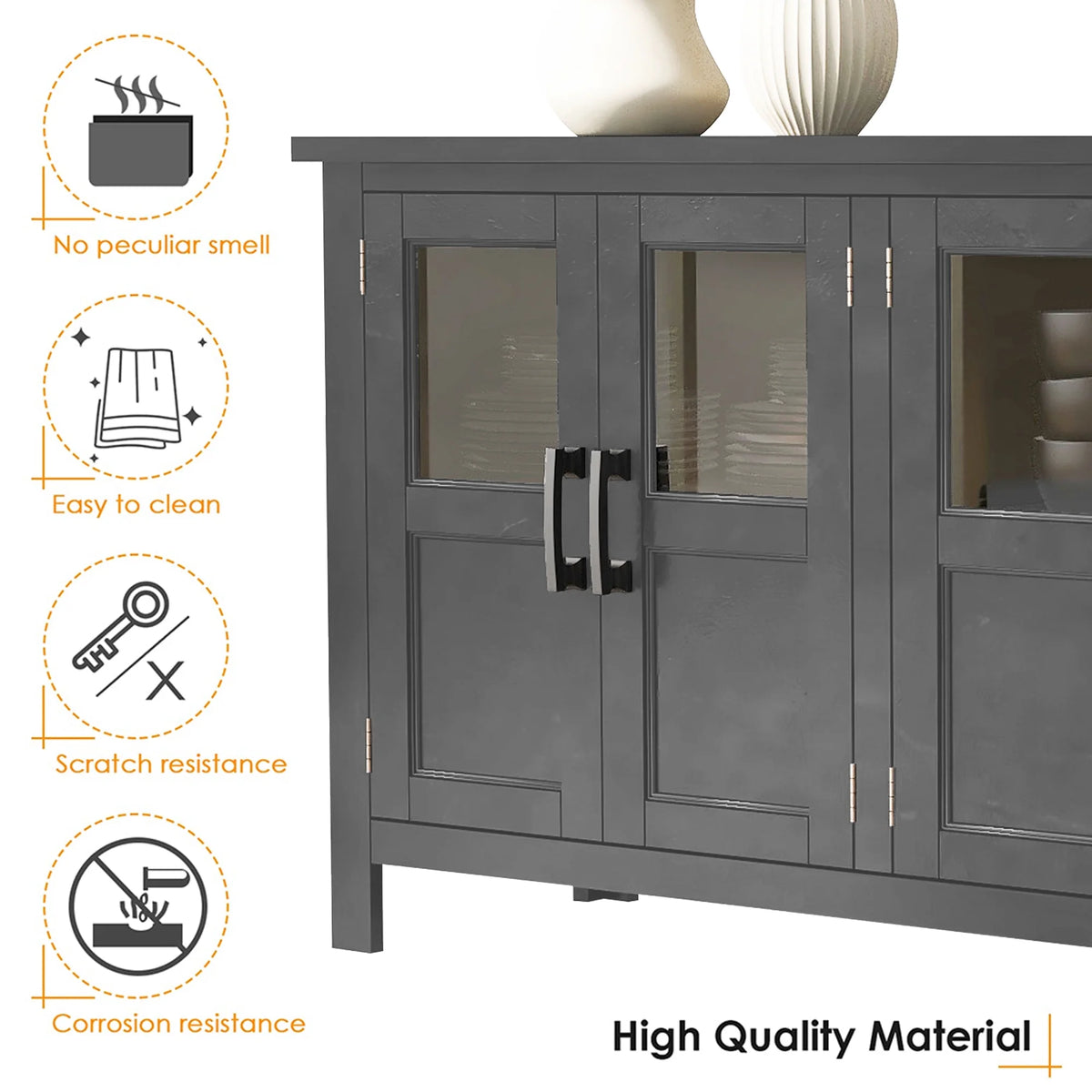 Gray 4 Door Buffet Cabinet with Adjustable Shelves D8249