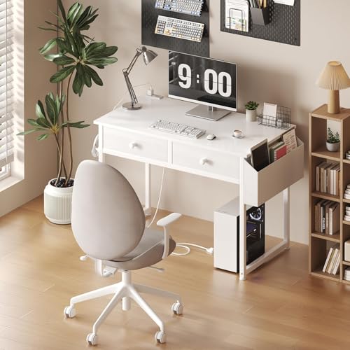 White Makeup Vanity Desk with Chair and Fabric Drawers G2175