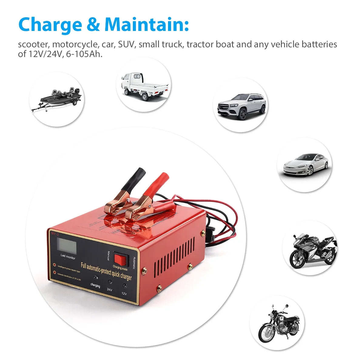 12V/24V Automatic Car Battery Charger B3952
