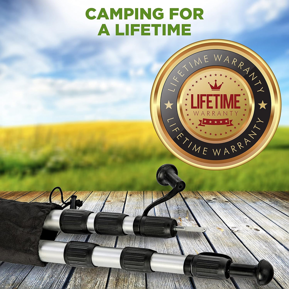 Telescoping Aluminum Tarp Poles with Pegs & Reflective Ropes Y244