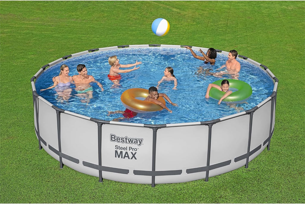18 Foot x 48 Inch Round Metal Frame Above Ground Swimming Pool Set with Filter Pump, Ladder, and Cover P2824