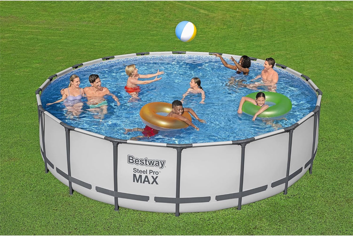 18 Foot x 48 Inch Round Metal Frame Above Ground Swimming Pool Set with Filter Pump, Ladder, and Cover P2824
