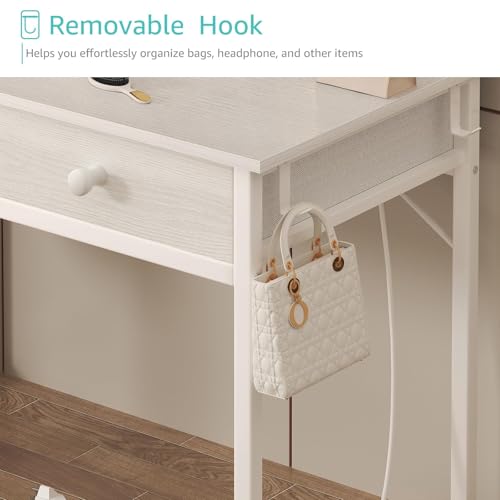 White Makeup Vanity Desk with Chair and Fabric Drawers G2175
