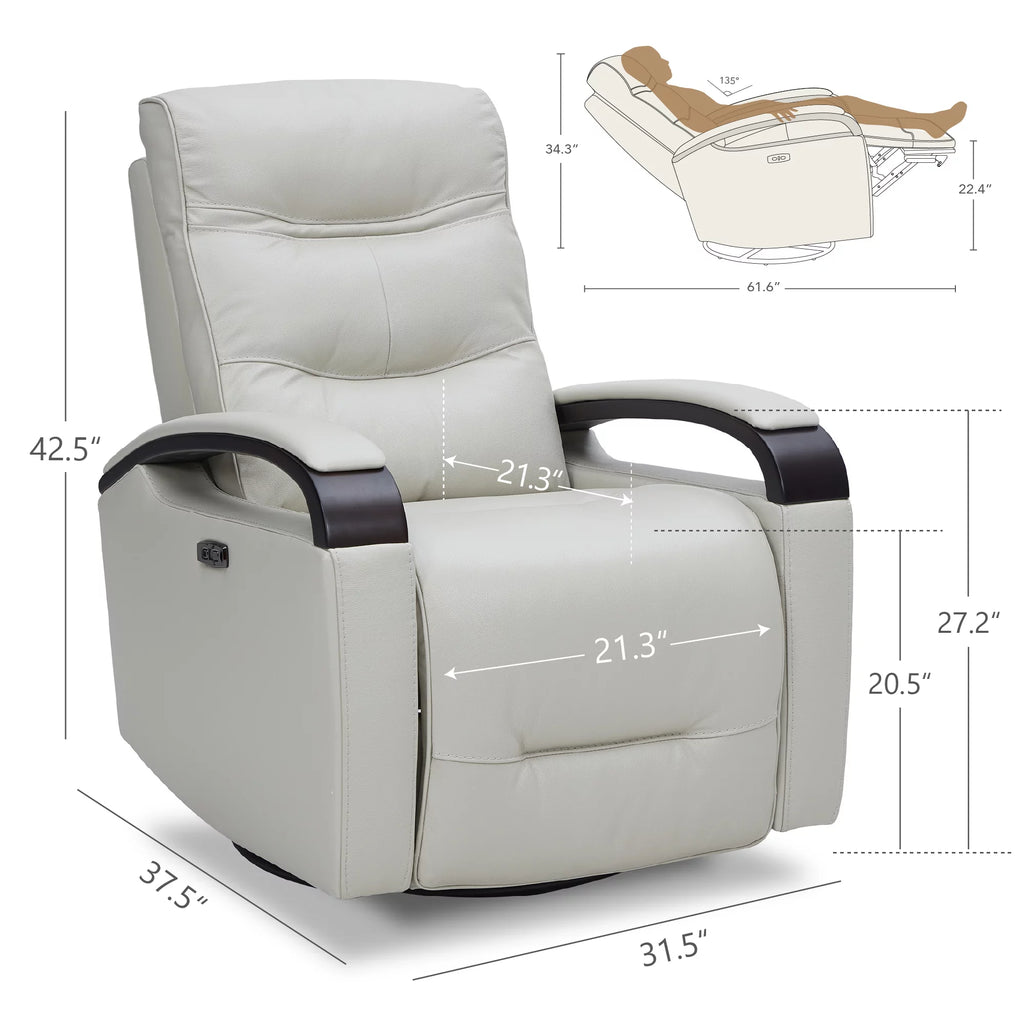 White Leather Power Swivel Glider Recliner Y30517