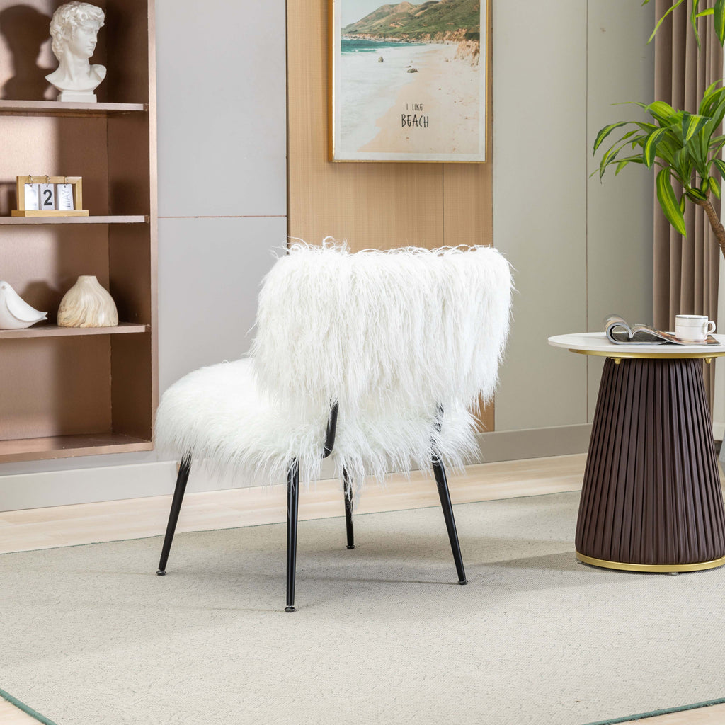 Ivory Faux Fur Plush Accent Chair With Ottoman L465