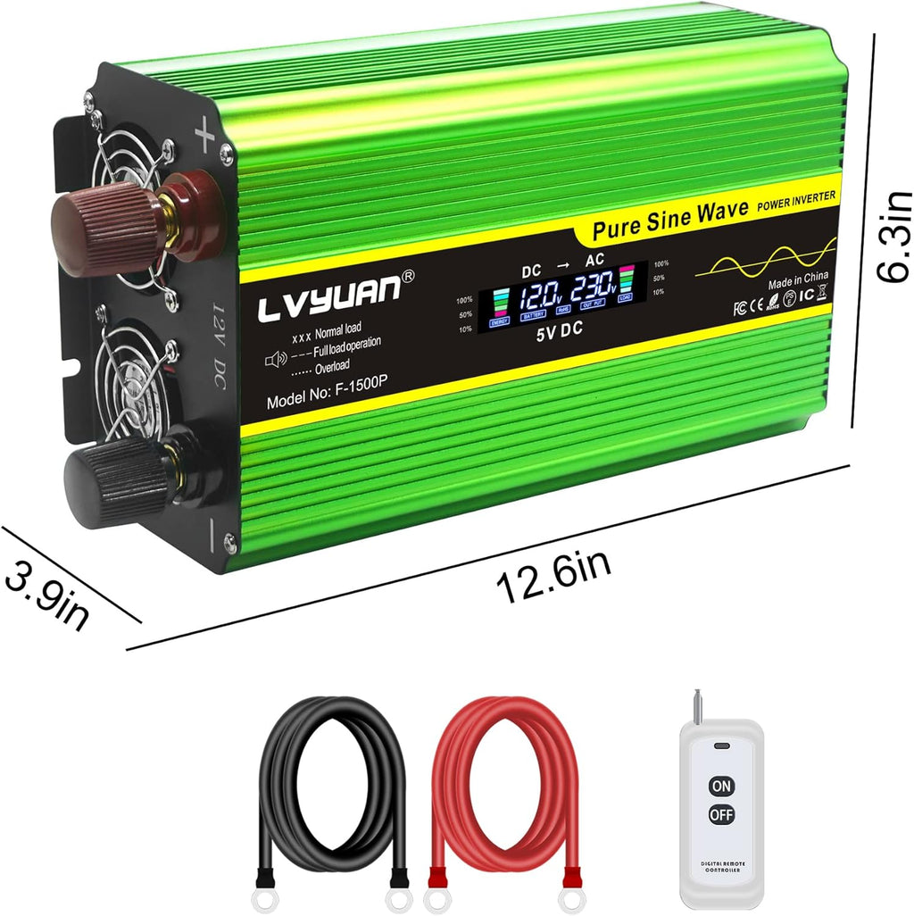 Pure Sine Wave Inverter 500 Watts 12V to 110V DC to AC with Dual AC Sockets and Dual USB Ports G79926