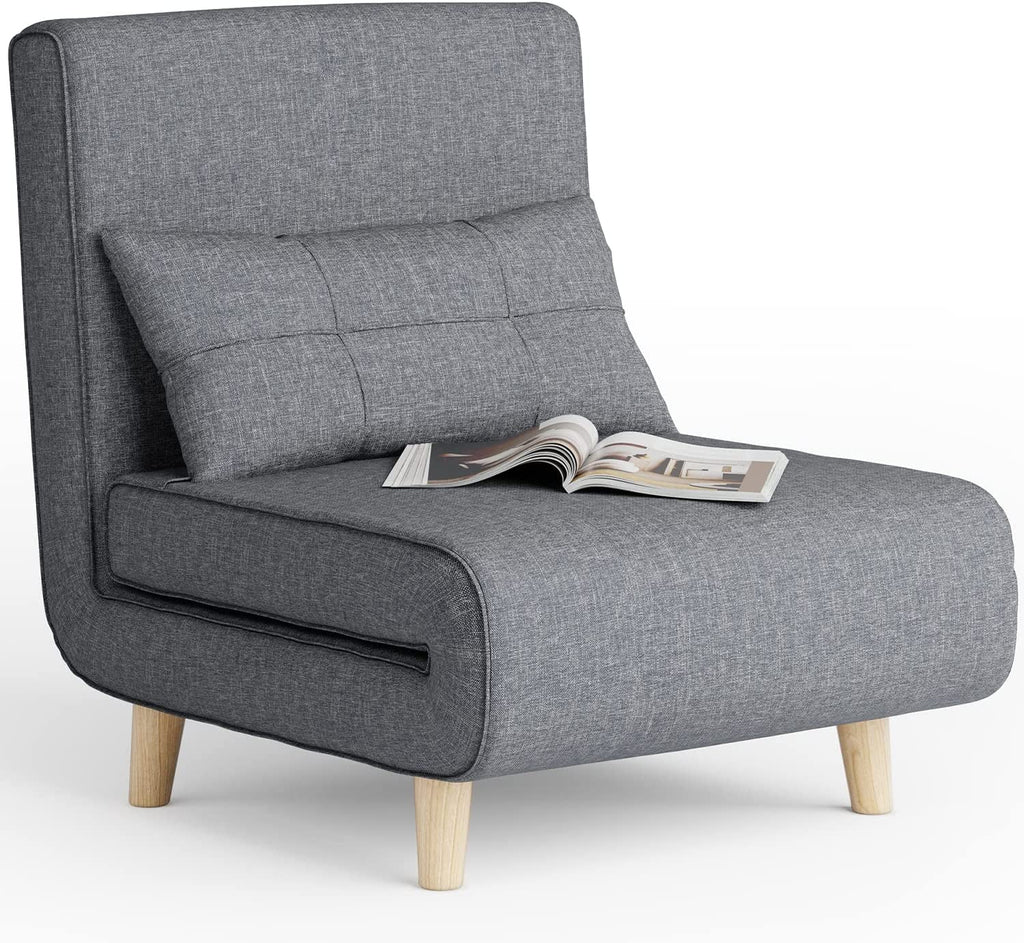 Dark Grey Convertible Sofa Chair Bed with Wood Legs K7757