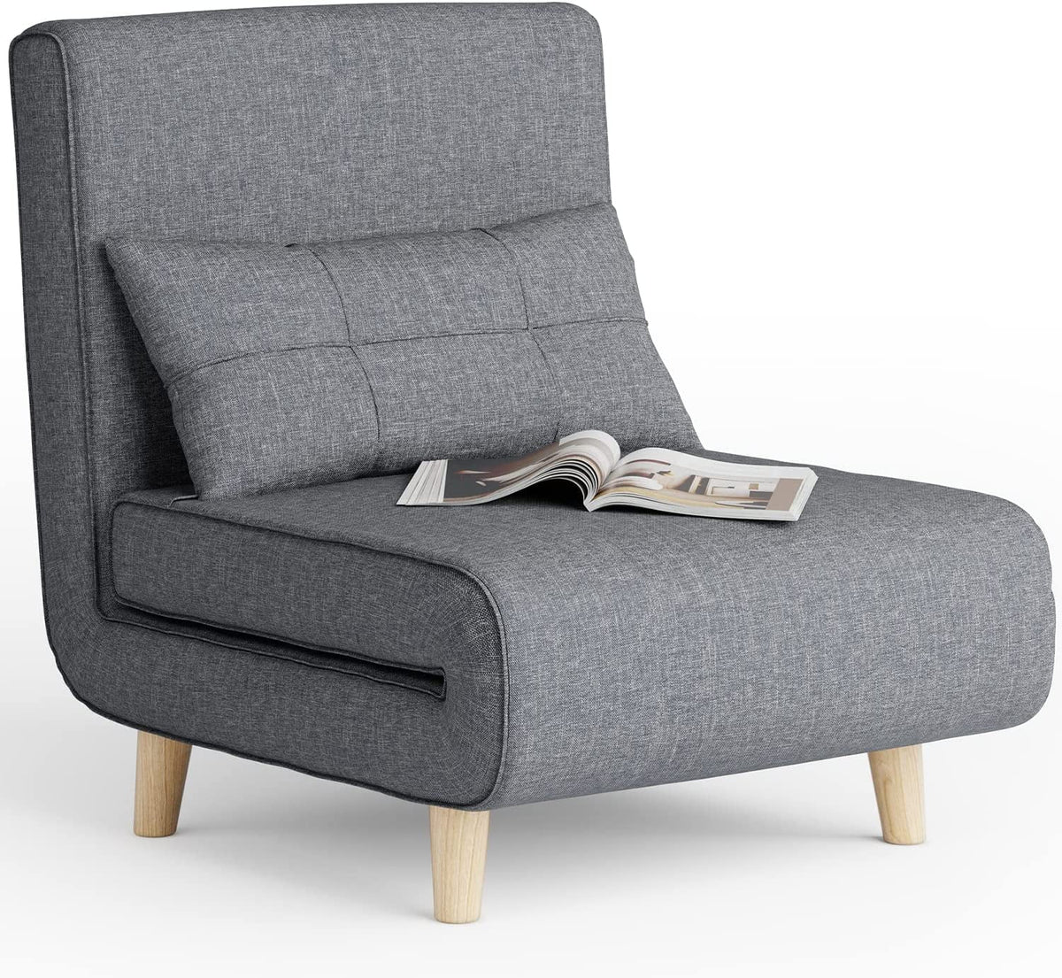 Dark Grey Convertible Sofa Chair Bed with Wood Legs K7757