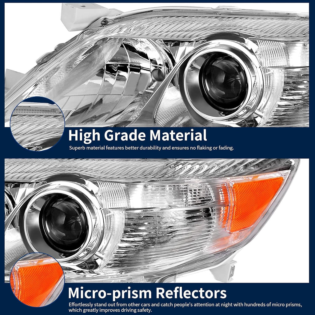 Headlight Assembly for 2010-2011 Camry Hybrid Chrome Housing Amber Reflector Projector Headlights N65201