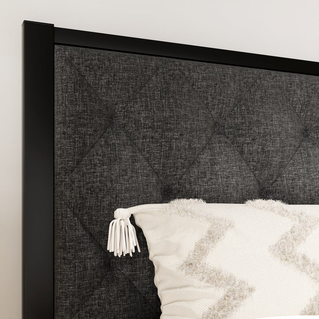 Queen Size Metal Platform Bed Frame with Headboard & Underbed Storage N99763