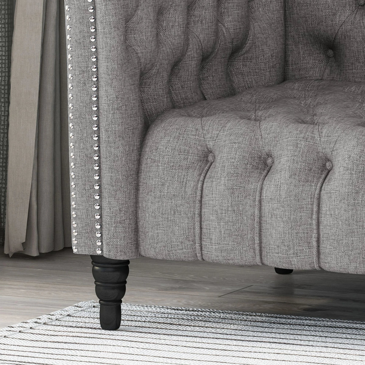 Grey Fabric Tufted 3 Seater Sofa H8243