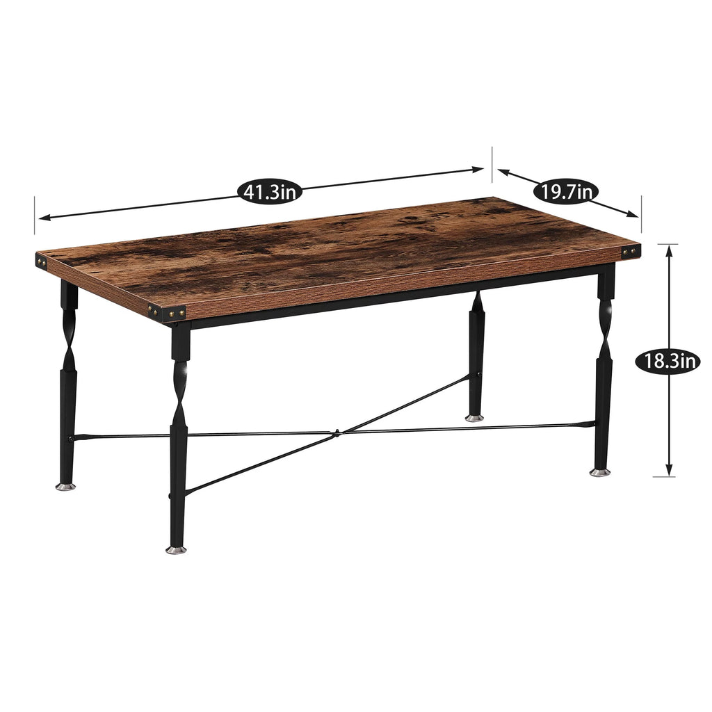 Rectangle Coffee Table with Metal Frame, Rustic Brown P81753