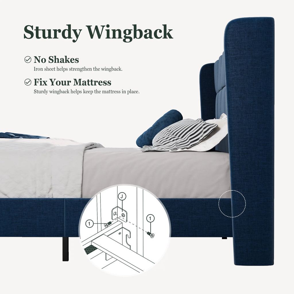 Queen Size Platform Bed Frame with Wingback Headboard R3752