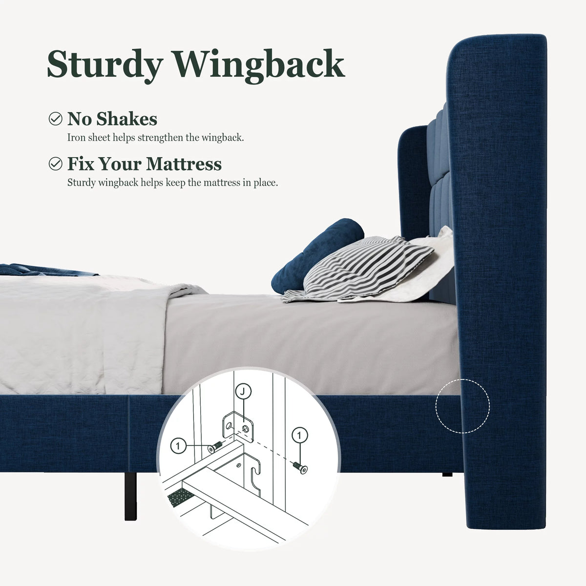 Queen Size Platform Bed Frame with Wingback Headboard R3752