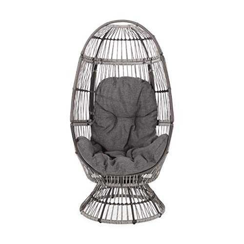 Light Brown Beige Wicker Swivel Egg Chair with Cushion N3997