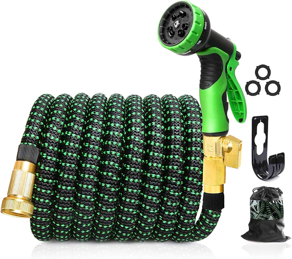 75 FT 3/4" Solid Brass Connectors 10 Function Spray Hose Nozzle 3-Layers Latex Collapsible Hose Pack of 2 V23762