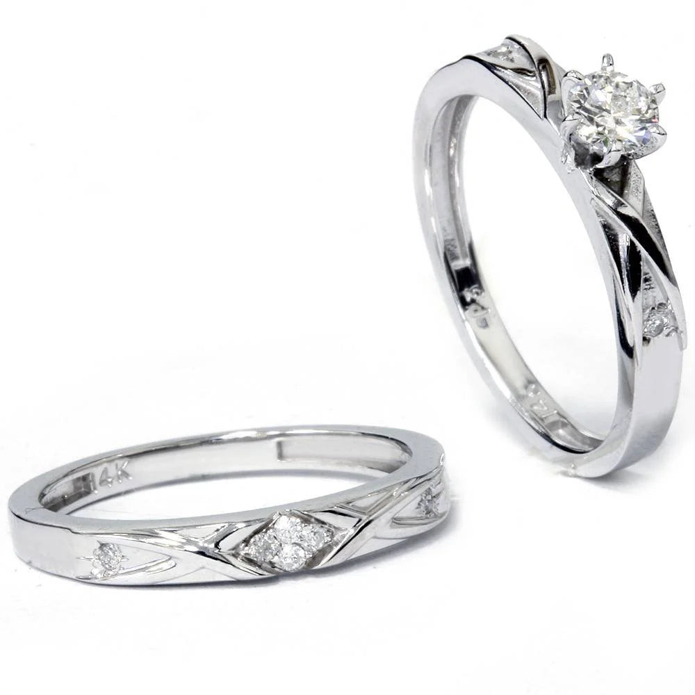 14K White Gold Diamond Engagement Ring Set D787