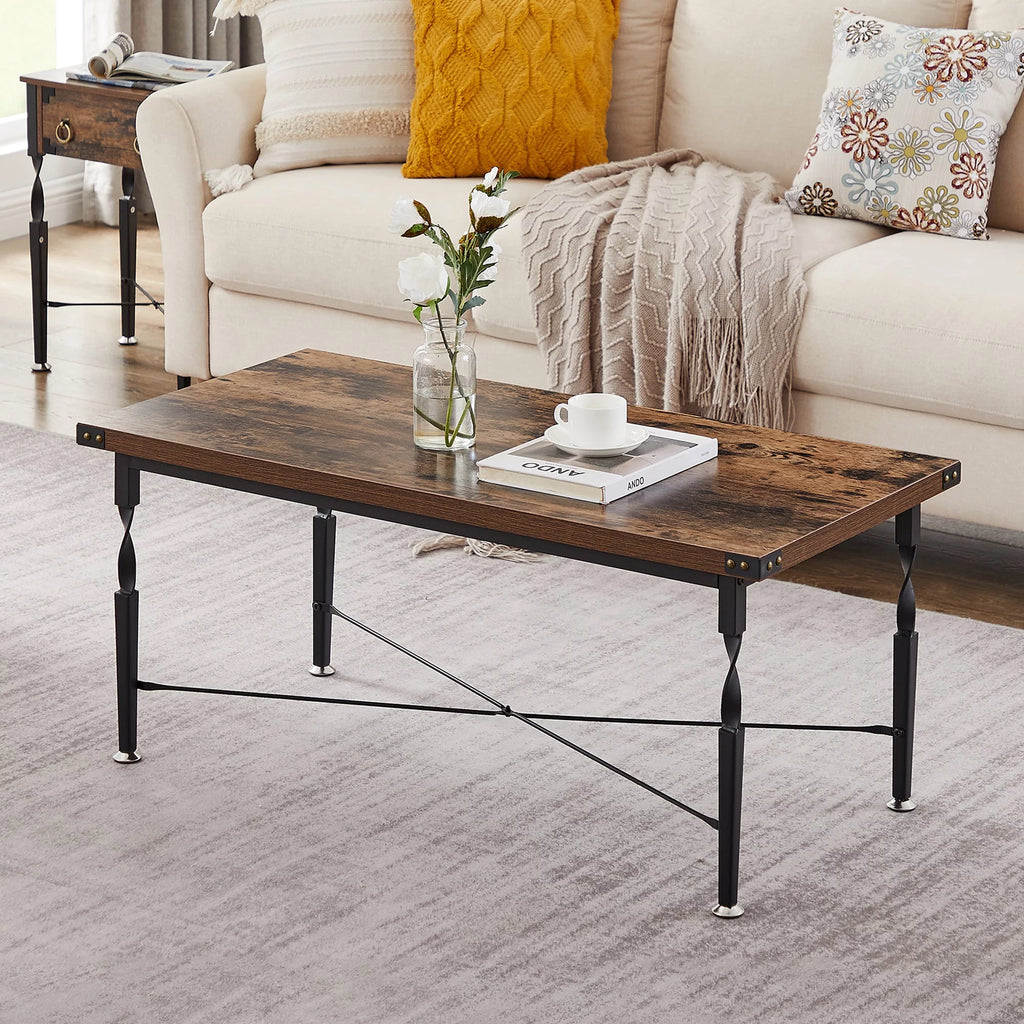 Rectangle Coffee Table with Metal Frame, Rustic Brown P81753
