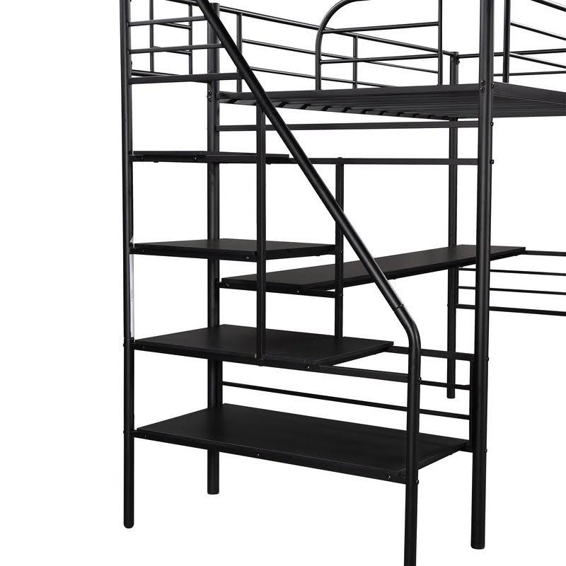 Black Twin Metal Loft Bed Frame with Desk Z479