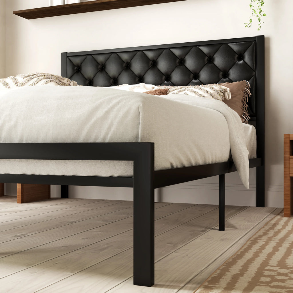 Queen Size Metal Platform Bed Frame with Headboard & Underbed Storage N99763