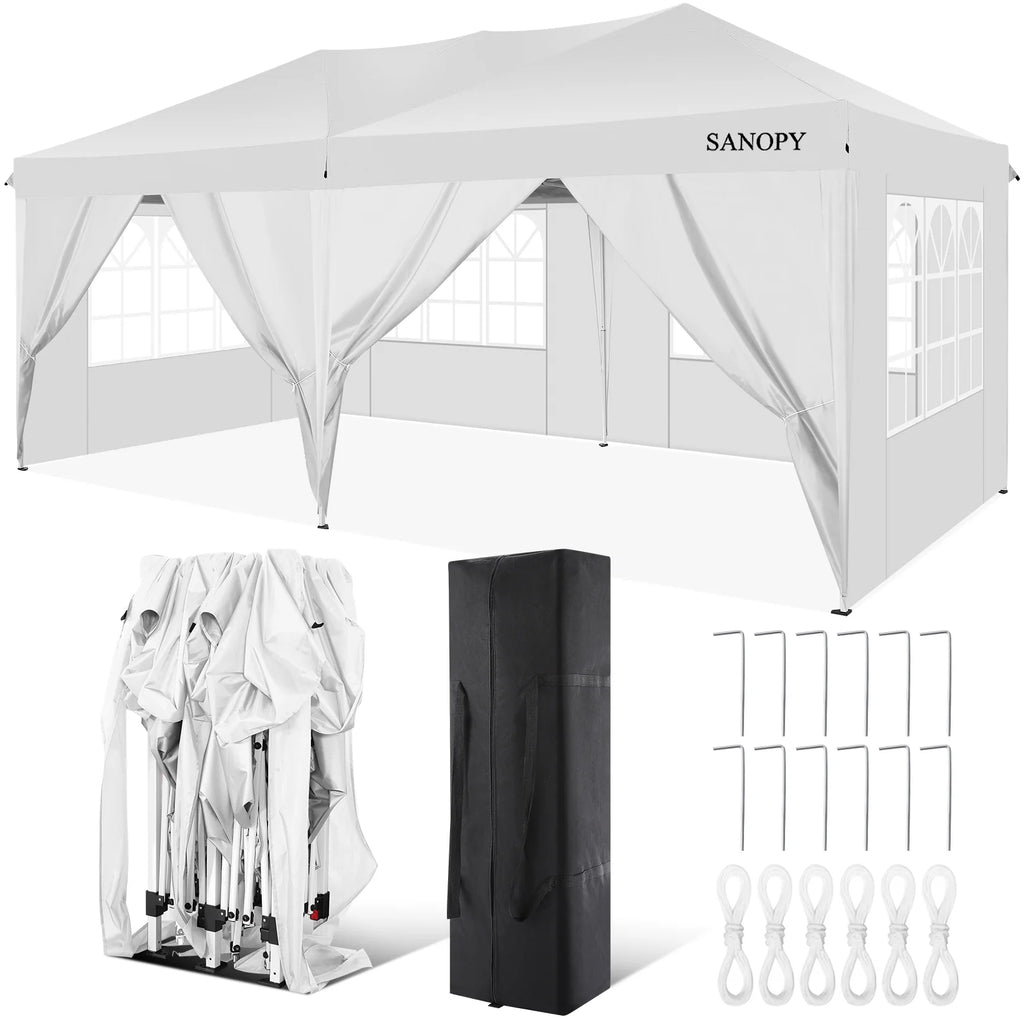 10' x 20' Pop Up Canopy Tent with 6 Removable Sidewalls and Carry Bag, White Y84331