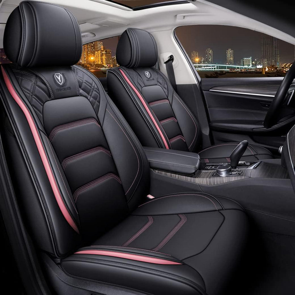 Leather Auto Car Seat Covers 5 Seats Full Set (BK - Pink) B7045