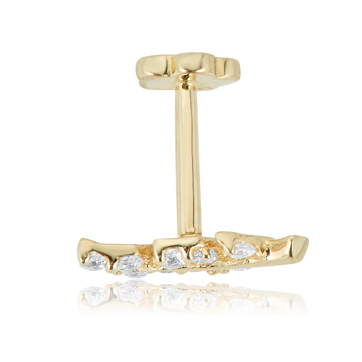 14K Yellow Gold Simulated Diamond CZ Leaf Cartilage Flat Back Earring M14878