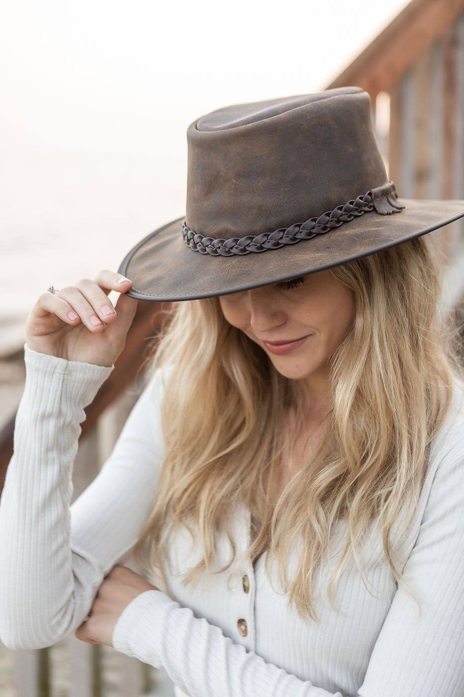 Brown Leather Bomber Hat L15865