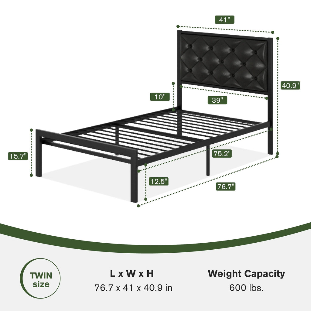 Queen Size Metal Platform Bed Frame with Headboard & Underbed Storage N99763