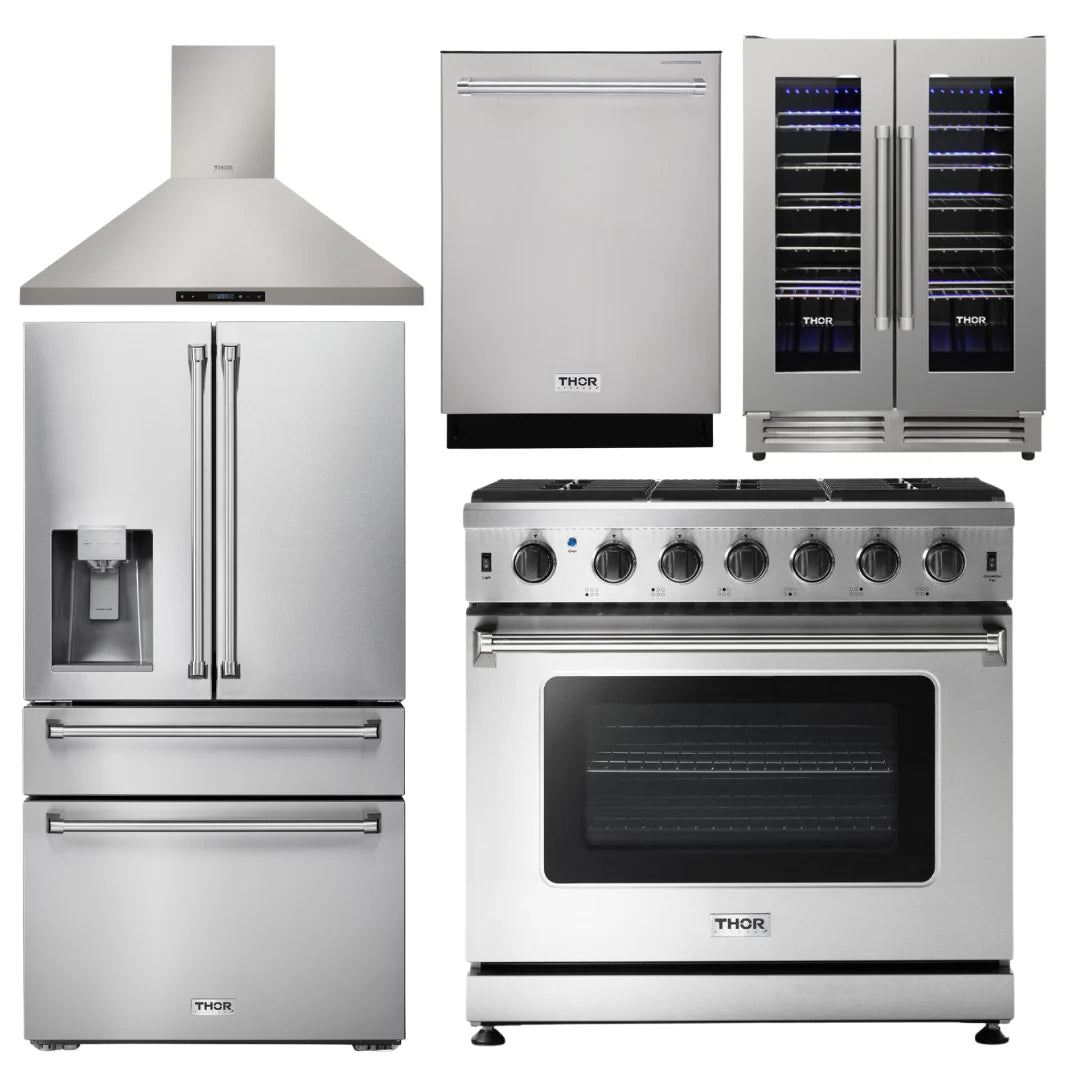 36 Propane Gas Range, Range Hood, Refrigerator, Dishwasher, Wine Cooler J238861