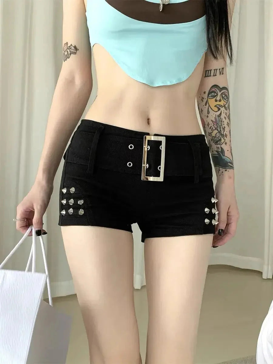 Punk Rivet Low Waist Mini Shorts T40701