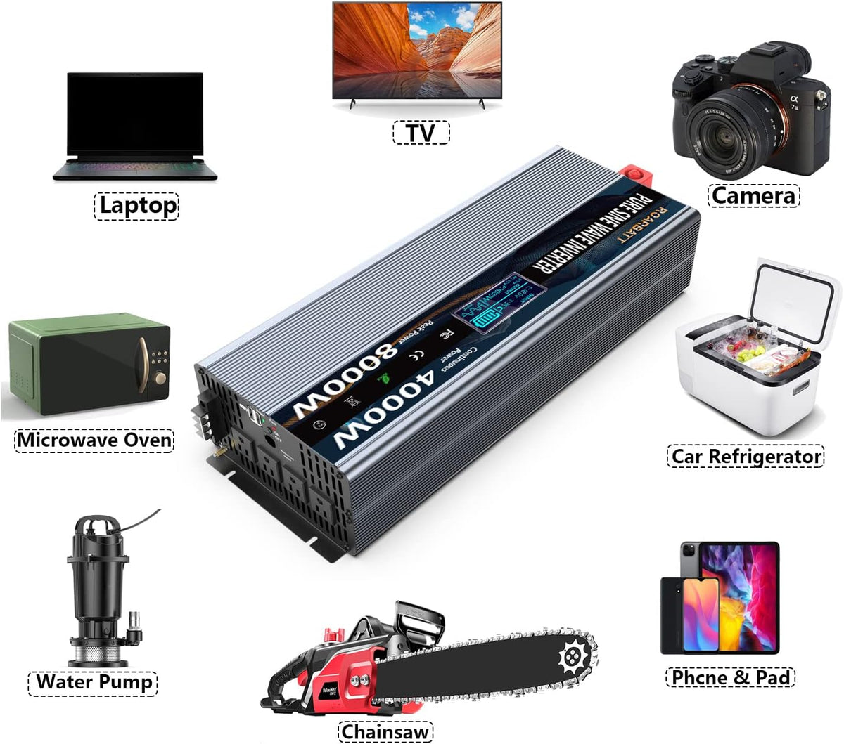 4000Watt 12V DC to AC 110V Power Inverter with Remote Control 4 AC Outlets Dual USB Port F351