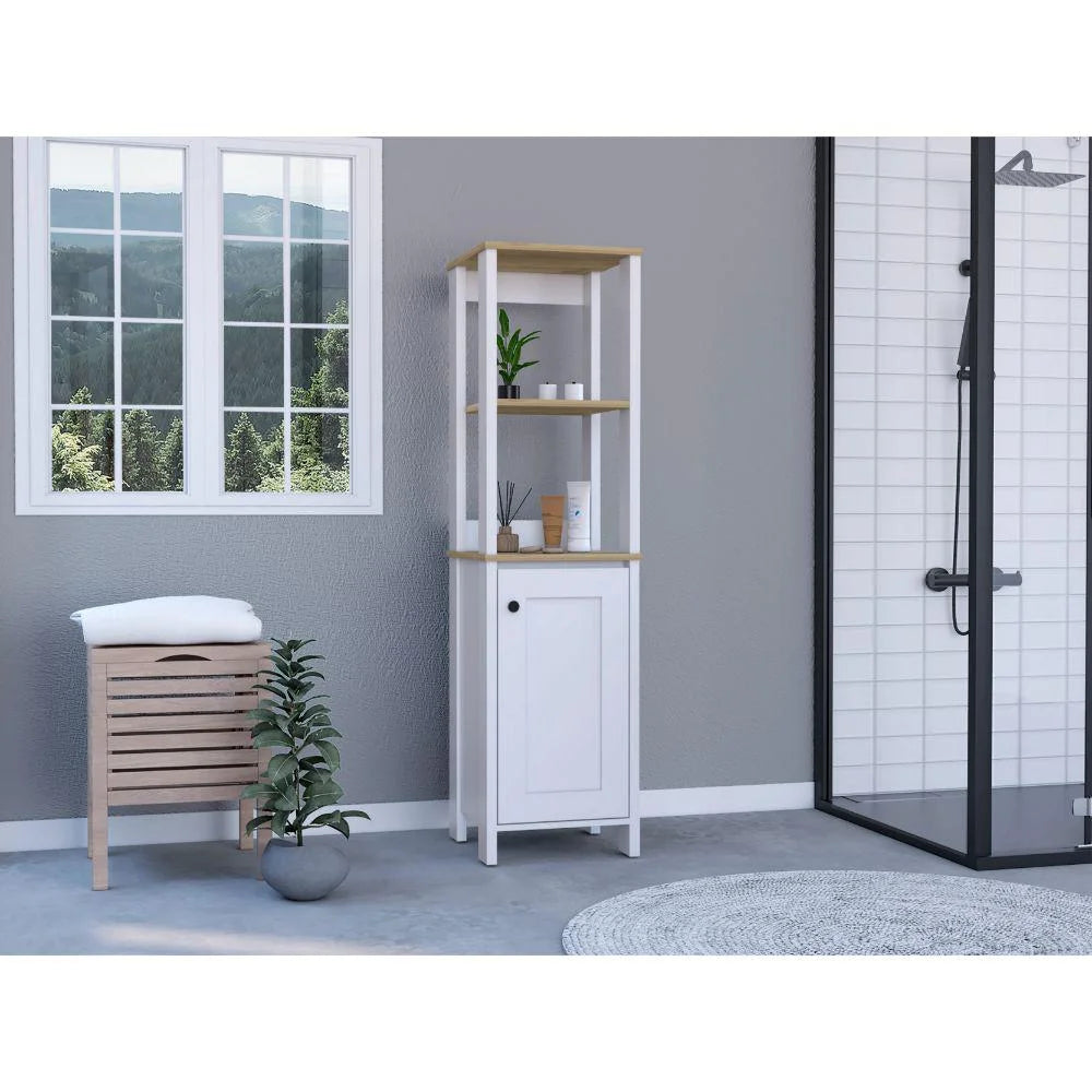 Light Oak & White Single Door Cabinet G592