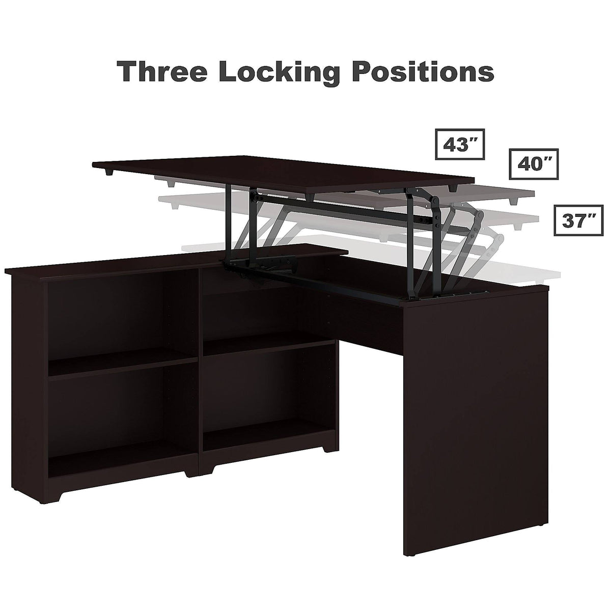 Espresso Oak 3 Position Sit to Stand Corner Bookshelf Desk with 6 Cube Organizer P906