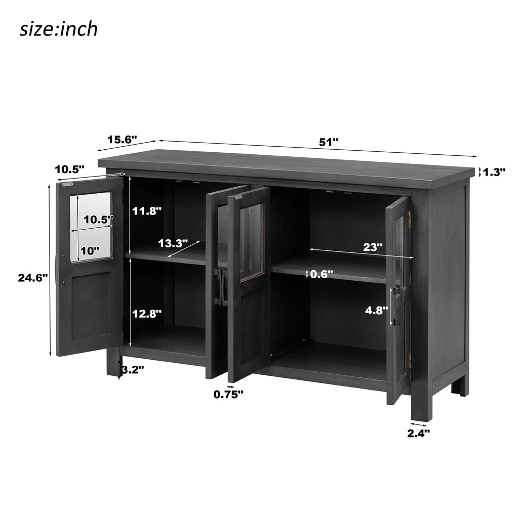 Gray 4 Door Buffet Cabinet with Adjustable Shelves D8249